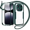 Jrkvniv Cover per Xiaomi Redmi Note 14 Pro Plus con Cordino,360 Gradi Trasparente Custodiacon con Protezione Schermo Integrata,Bumper Rugged Custodia con Regolabile Tracolla Corda Collana -Verde