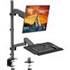 PUTORSEN Supporto per monitor con ripiano per tastiera - per monitor da 17 a 32 pollici, braccio a gas fino a 9 kg, compatibile con tastiere standard e di grandi dimensioni, supporta fino a 1 kg