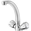 BATHWEST Rubinetto compatto per lavello da cucina, doppio pomello, girevole a 360°, in ottone massiccio cromato, rubinetto moderno 1027