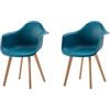 BenyLed Set di 2 sedie da pranzo con braccioli, poltrona design moderno sedie da cucina scandinave con gambe in legno di faggio (blu lago)