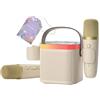 DRSYXCS Karaoke con Microfono, Karaoke Macchina per Bambini più 2 microfoni, altoparlante portatile bluetooth per karaoke con cambio di voce e luce a led (Bianco)