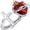 PARYFO Anello a forma di cuore, in argento Sterling 925, regolabile, oro/nero/bianco e nero, croce di Gesù, anelli cristiani per donne ragazze regali di Natale, 14,4 mm, Argento sterling, nessuna.