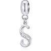 CRISNATA Initial S ciondolo Charm, Lettera S Charms Fit Pandora Sport Bracelet, 925 Argento Sterling Ciondolo CZ Birthstone Alfabeto Beads, regalo per il figlio/sorella/St Patricks/studente