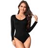 MYSSUCI Body a maniche lunghe da donna, con scollo a V, elasticizzato, con cavallo a scatto, per uscire, Nude, L
