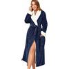 RONGTAI Plush Fleece Bathrobe for Women, Long Robe with Two Side Pockets and Belt, Warm and Cozy Fluffy Sleepwear Nightgown (Navy Blue, XXL)