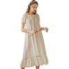 aromm Donna Estate Lunga Vittoriano Camicie da Notte Maniche Corte Pizzo Cotone Elastico Pigiami Bianco, L
