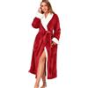RONGTAI Plush Fleece Bathrobe for Women, Long Robe with Two Side Pockets and Belt, Warm and Cozy Fluffy Sleepwear Nightgown (Wine Red, XL)