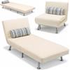BAKAJI Divano Poltrona Letto 1 Posto Singolo Struttura in Metallo Rivestimento in Tessuto Imbottito Schienale Reclinabile 5 posizioni Dimensione 75x73x73cm (Crema)