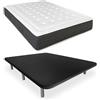 DUÉRMETE ONLINE Base imbottita 3D rinforzata anti rumore con 5 barre di rinforzo + materasso viscoelastico Bio Nature + 6 gambe metalliche filettate da 27 cm | 105 x 190, nero
