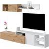 Habitdesign Set da salone reversibile, mobile da salotto, modelli da sala da pranzo, modello Julia, finitura in rovere Nodi e bianco Artik, Dimensioni: 221 cm (larghezza) x 44 cm (altezza) 40 cm (profondità)