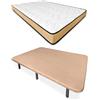 Mattfy Letto completo con materasso reversibile Aura + base imbottita rinforzata beige con 6 gambe, legno, 90 x 190 cm