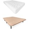 Somnia Descanso - Letto completo con materasso Sena 20 reversibile + base imbottita 3D rinforzata, colore beige, con 6 gambe metalliche filettate, 150 x 190 cm