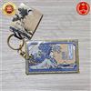 PEANUTS x HOKUSAI portachiavi ricamo Snoopy borsa charm Great Wave 5,5 x 8 cm...