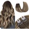 GOO GOO Extension Capelli Veri Microring, 35cm 50g 50 Ciocche, 100% Remy Extension Capelli Veri Umani Fusione fredda Balayage Dal Castano Cioccolato al Biondo Miele