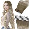 Easyouth Extension Capelli Umani Biadesivo Balayage Biondo Extension Biadesive Capelli Veri Marrone Chiaro Ombre Biondo Platino Adesive Capelli Extension Naturale 40cm 40g 20Pz #81860
