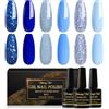 Shining She Smalto Semipermanente Blu,6 Colori Serie Oceanica Azzurro Zaffiro Glitter Soak-Off UV Smalto Unghie per Novizia Nail Art DIY,8ml