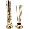 Snadi Bruciatore incenso (incensiere) disegno floreale in ottone dorato - altezza 27 cm, base 8 cm e tappo 5 cm - Peso 155 g. Porta incenso, può contenere fino a 5 bastoncini incenso.