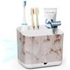 toprance Portaspazzolino Bagno Antiscivolo Supporto per Spazzolino Elettrico 4 Scompartimenti Marmo Spazzolino Da denti Organizer con Scarico per Dentifricio e collutorio