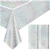 PANYI 2PCS Tovaglia Compleanno con Glitter Argento Tovaglia Festa Compleanno Impermeabile 137X274 cm Adatta per Feste di Compleannos per Bambini, Festività e Decorazioni per Matrimoni
