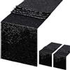 BrillShine 2 Runner da Tavola Nero 35x200 cm Paillettes Runner da Tavola Lucido per Feste, Matrimoni, Compleanni, Natale, Fidanzamenti, Battesimi