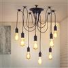 FRIXCHUR Lampada a sospensione nera a 8 teste - stile rustico vintage per isola della cucina, attacco E27, regolabile in altezza, ideale per soggiorno, sala da pranzo, ingresso, scale, bar