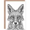 Artery8 Fox Black White Pattern Animal Tribal Folk Art Blank For Him Or Her Art Birthday Card