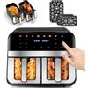 Oyajia Friggitrice ad aria doppia zona grande da 10 litri con doppia porta e touch screen intelligente, preimpostazioni 8 in 1, fornello antiaderente in acciaio inossidabile 304, 2400 W