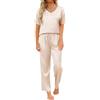 TeJoyce Pigiama Donna Estivo in Seta, Pigiami Due Pezzi in Raso, Maglietta Scollo a V Maniche Corte e Pantaloni con Tasche, Abbigliamento da Notte Donna Casual e Elegante per Casa (Champagne, XXL)