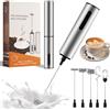 ChaneeHann Montalatte Elettrico Cappuccino Portatile USB-C Ricaricabile in Acciaio Inox con 3 Velocità e 5 Fruste, Frullino per Latte, Caffè, Matcha, Panna, Uova (Argento)