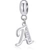 GLOWDAS Lettera A Charms Iniziale A Alfabeto Ciondolo Perline, Argento Sterling 925 Letra Ciondolo con CZ Trasparente, Fit Pandora Anniversario Braccialetto/Collana, Regali per Zia/Auntie/Agosto