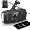 Faizer Radio portatile, Stazione meteo, Radiolina portatile, Radio FM/AM/WB, Power bank solare, Radio a Manovella Power Bank 2000 mAh per Ricarica Telefono di Emergenza, Kit di Sopravvivenza (Noir)