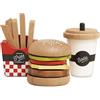 Le Toy Van Petit Jour, Set di gioco Hamburger Gastronomico in legno FSC, giocattolo d'imitazione cucina, 3+ anni, 6 x 3 x 6,2 cm, 13 pezzi con patatine e soda, il Toy Van