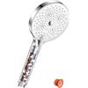 YEAUPE PRO Soffione doccia anticalcare, YEAUPE PRO soffione doccia con 6 tipi di getto ad alta pressione, risparmio idrico, grande (130 mm di diametro) con 6 tipi di getto, cromato bianco