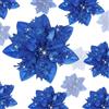 Geosar 24 Pezzi di Fiori Artificiali di Stella di Natale Glitterati Poinsettia di Natale con Clip per Addobbi di Regali e Alberi di Natale, 6 Pollici, 4 Pollici, 3 Pollici (Blu Reale)