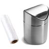 ZHOUWHJJ Essential-Mart Direct - Set di mini bidoni della spazzatura da banco in acciaio inox spazzolato, con coperchio basculante, per scrivania, auto, con borsa della spazzatura, 1,5 l, 5 opzioni di