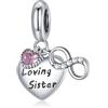 LES FOLIES DI PAOLA GRIECO Charm Sorella Sorelle Loving Sister Legame Infinito Cuore ciondolo pendente in argento 925 - Les Folies per Pandora