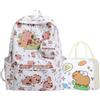 CYGMRFH Zaino Capybara, Porta Pranzo E Portachiavi, Set Scuola Completo Per Bambini E Ragazzi, Idea Regalo Perfetta (Bianco)