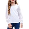 Arshiner Camicia a Maniche Lunghe da Ragazza con Polsini con Volant a Punto Smock Pois Svizzeri Camicie Pullover per Bambini Camicetta Girocollo Carina per Ragazze Bianca 140