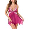 Wikoan Babydoll Donna in Pizzo - Lingerie Sexy da Notte con Reggiseno e G-String,Vestaglia in Pizzo Traforato,Blu Chiaro,XXL