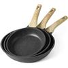 GiPP Padella Antiaderente - Padella Sana e Atossica, Compatibile con Induzione, Senza PFAS e PFOA, Lavabile in Lavastoviglie (Nero, 24+26+28 cm Senza Coperchio)