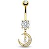 Agrewd Piercing per ombelico con ciondolo a forma di luna, in acciaio chirurgico dorato, 14 g, a forma di banana