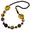 Avalaya Elegante collana con perline in legno con stampa animalier (giallo/nero), lunghezza 80 cm