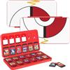 MoKo Custodia Giochi Porta Compatibile con Nintendo Switch 2/Switch OLED 2021/Lite, Protettiva con 16 Scompartimenti Schede Gioco Organizer Card Giochi Custodia - Poke Ball Bianco, Rosso