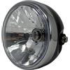 Alchemy Parts Faro anteriore per moto cromato - Faro universale da 16,5cm per cafe racer, progetti retrò e moto da strada personalizzate | Marchio E e omologazione europea (nero lucido con lunetta cromata)