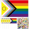 SHOWHEEL Bandiera Arcobaleno LGBT Gay Pride 150 x 90cm, Set di 6 Bandiere Arcobaleno e Adesivi, Pride Sticker, per Sfilate e Celebrazioni, Bandiera Lgbt Colori Brillanti