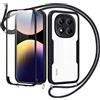 Jrkvniv Cover per Xiaomi Redmi Note 14 PRO/Poco X7 5G con Cordino,360 Gradi Trasparente Custodiacon con Protezione Schermo Integrata,Bumper Rugged Custodia con Regolabile Tracolla Corda Collana -Nero