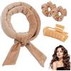 hzbaiyi Bigodini per capelli senza calore, bigodini morbidi per dormire, senza onde di calore, con clip per capelli, ricci durante la notte, per capelli lunghi, medi e corti, fai da te (cachi)