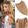 Benehair Extension Capelli Veri Filo, 65g Invisibile Extension Clip Capelli Veri con Filo, 40CM Regorabile Wire Hair Extensions Lisci, Marrone Dorato e Biondo Sbiancante #12P613