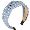 VOCOSTE Fascia per capelli da donna con perle e strass, colore azzurra chiaro, 13,5x5 cm