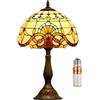 Kinbolas Lampada da tavolo da 12 pollici Serie barocca Paralumi in vetro colorato Lampada da comodino stile Tiffany Lettura Luce da scrivania antica Soggiorno Camera da letto Ufficio Vintage Art Deco Vittorian